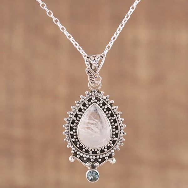 Alternate image for Handcrafted Rainbow Moonstone Pendant Necklace from India Tranquil Beauty