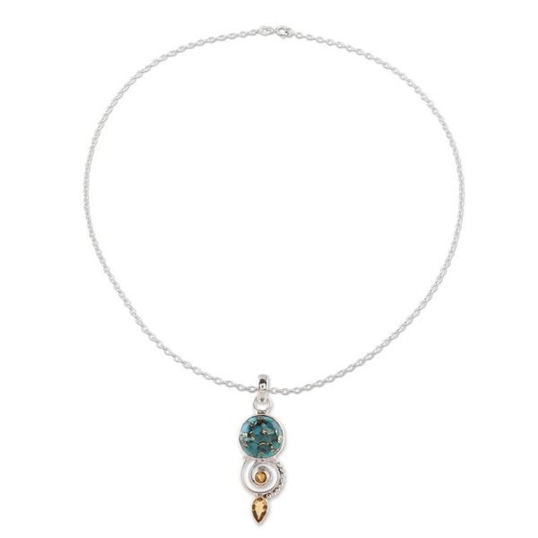 Alternate image for Citrine and Composite Turquoise Spiral Pendant Necklace Cool Labyrinth