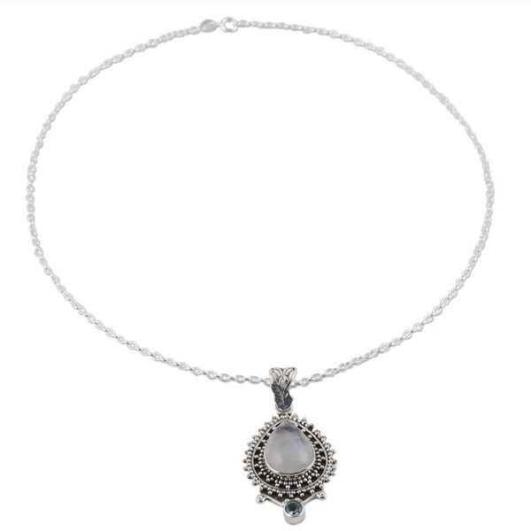 Alternate image for Handcrafted Rainbow Moonstone Pendant Necklace from India Tranquil Beauty