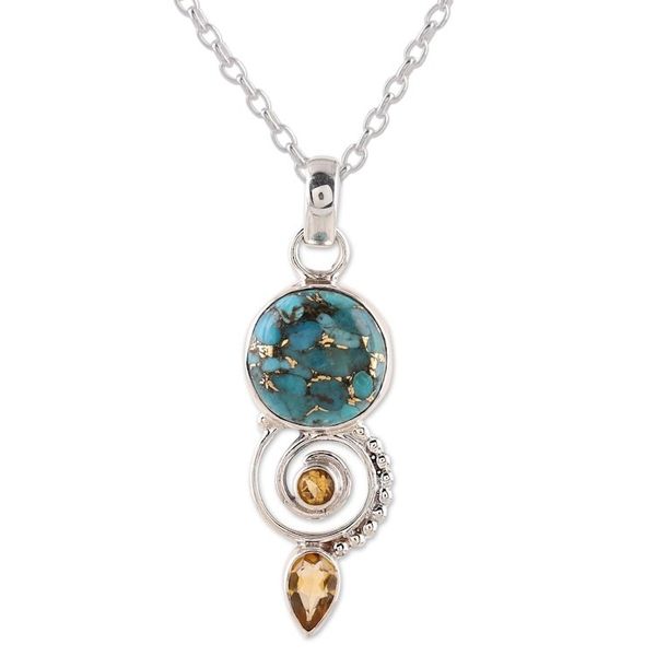 Alternate image for Citrine and Composite Turquoise Spiral Pendant Necklace Cool Labyrinth