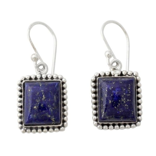 Alternate image for Sterling Silver Dangle Earrings from India with Lapis Lazuli Good Will Spirit