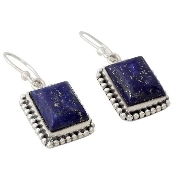 Alternate image for Sterling Silver Dangle Earrings from India with Lapis Lazuli Good Will Spirit
