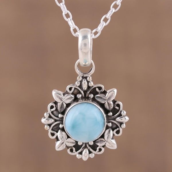 Alternate image for Larimar and Sterling Silver Pendant Necklace from India Ethereal Eden