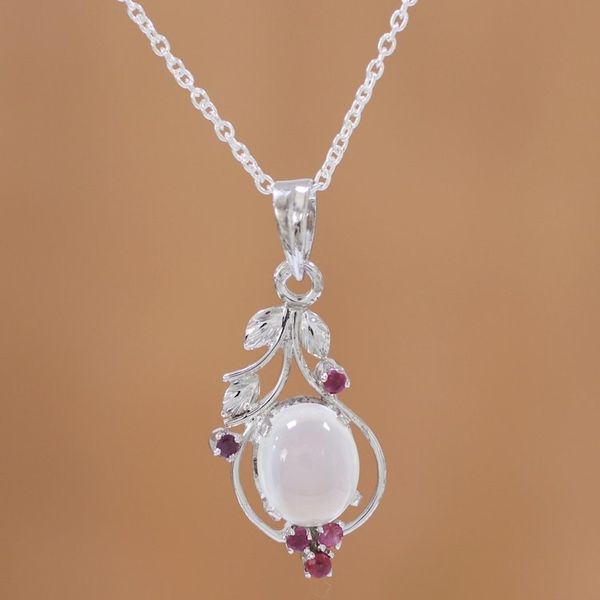 Alternate image for Ruby and Moonstone Sterling Silver Pendant Necklace Moonlight Enchantment