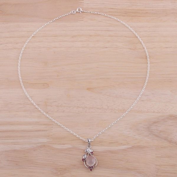 Alternate image for Ruby and Moonstone Sterling Silver Pendant Necklace Moonlight Enchantment