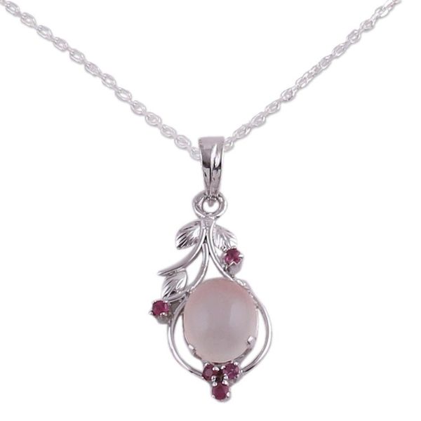 Alternate image for Ruby and Moonstone Sterling Silver Pendant Necklace Moonlight Enchantment