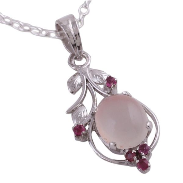 Alternate image for Ruby and Moonstone Sterling Silver Pendant Necklace Moonlight Enchantment