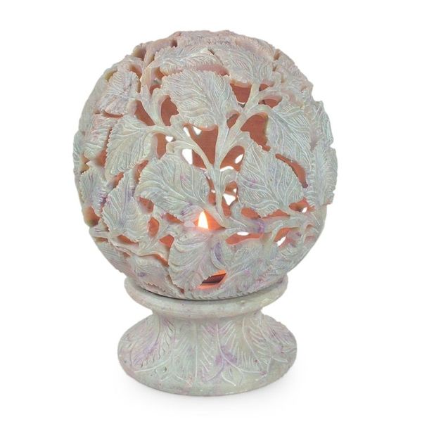 Alternate image for Handcrafted Soapstone Leaf and Tree Candle Holder Light the World