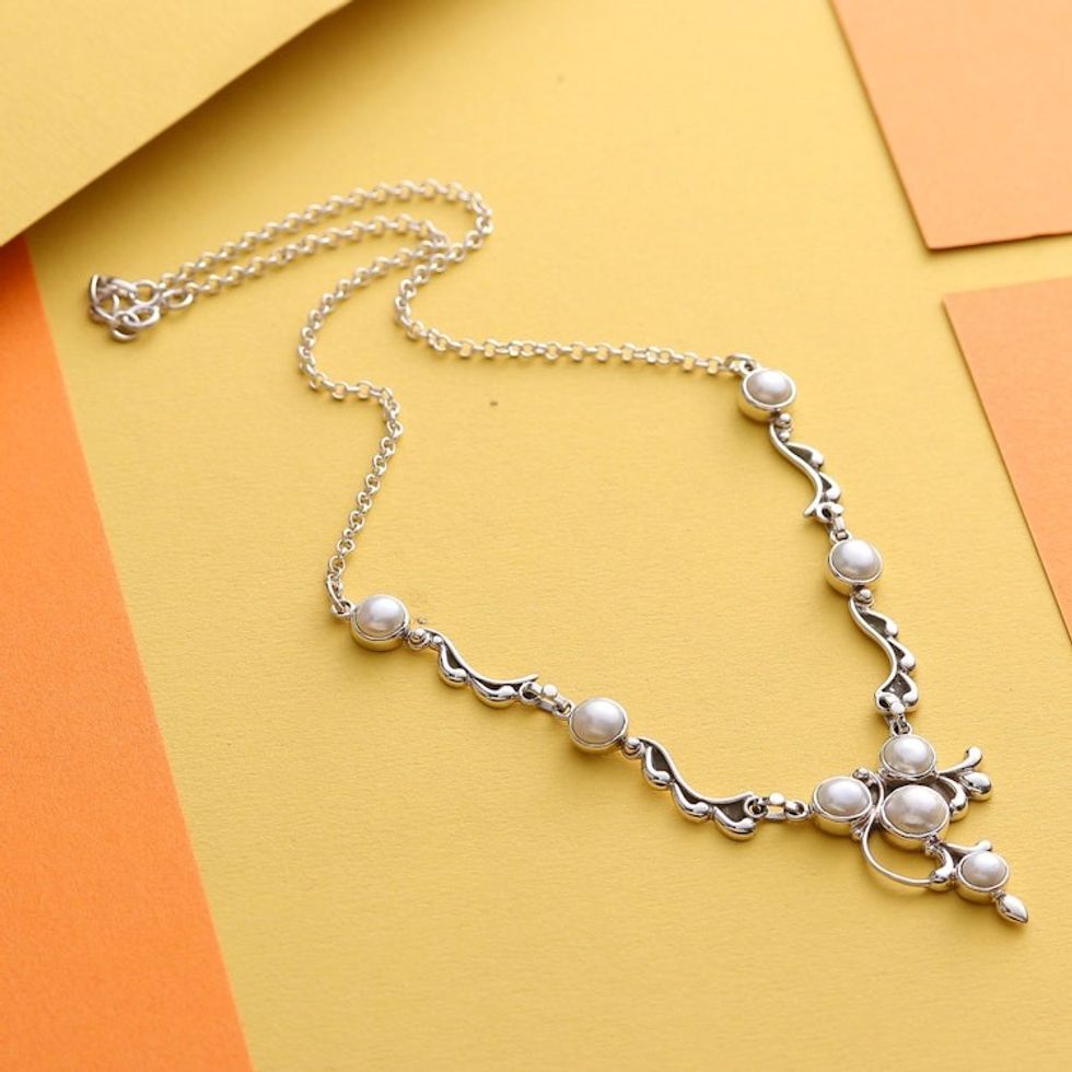 Pearl and Sterling Silver Necklace Bridal Jewelry 'Cloud Song'