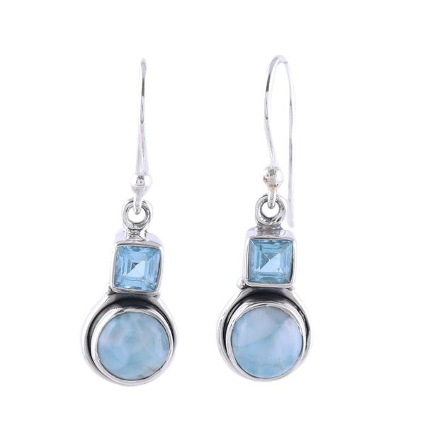Alternate image for Larimar and Blue Topaz Sterling Silver Dangle Earrings Glittering Sky