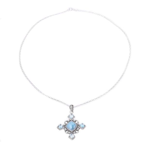 Alternate image for Larimar and Faceted Blue Topaz Pendant Necklace from India Dazzling Sky