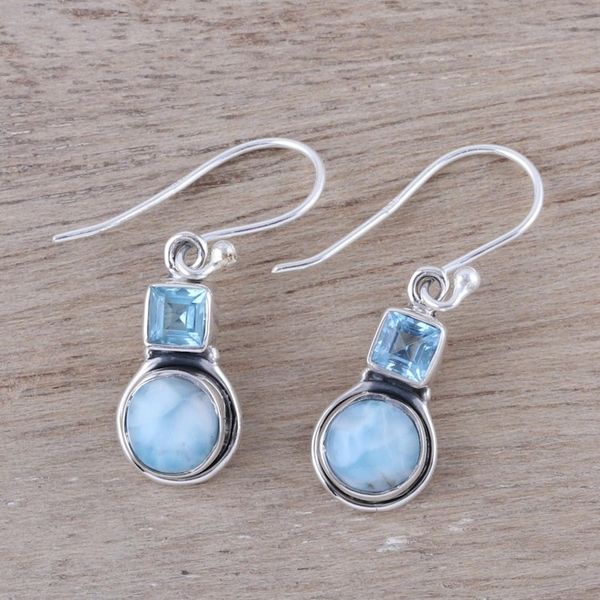 Alternate image for Larimar and Blue Topaz Sterling Silver Dangle Earrings Glittering Sky