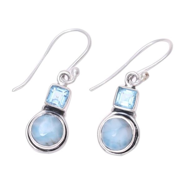 Alternate image for Larimar and Blue Topaz Sterling Silver Dangle Earrings Glittering Sky