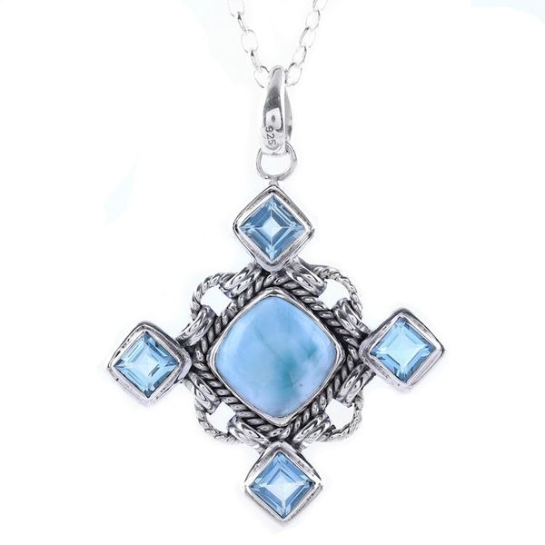 Alternate image for Larimar and Faceted Blue Topaz Pendant Necklace from India Dazzling Sky