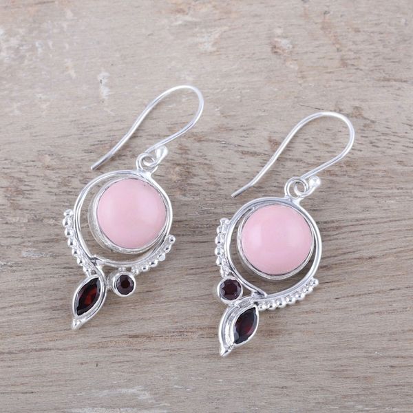 Alternate image for Opal and Garnet Dangle Earrings from India Glory in Pink
