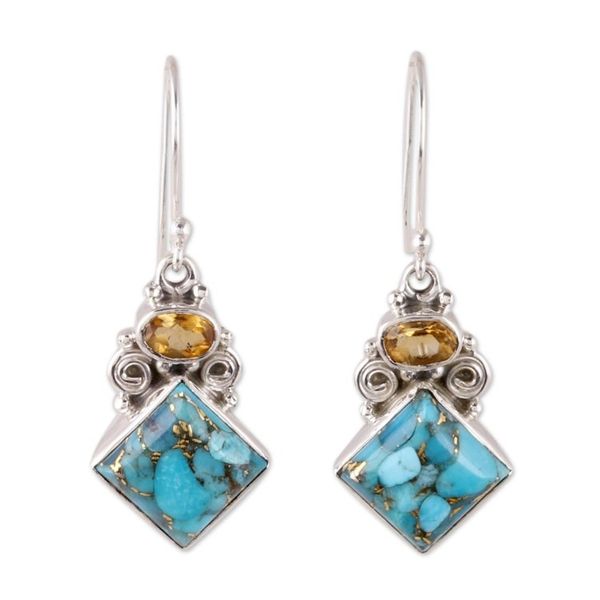 Alternate image for Citrine and Composite Turquoise Dangle Earrings from India Sky Fragments