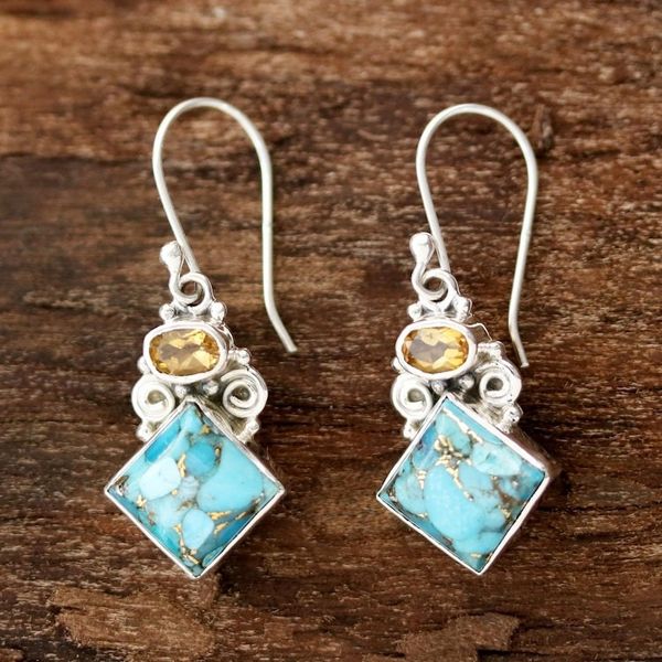 Alternate image for Citrine and Composite Turquoise Dangle Earrings from India Sky Fragments