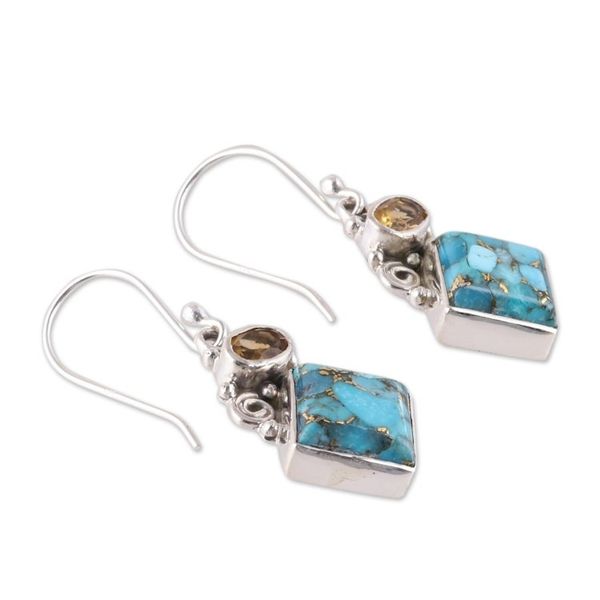 Alternate image for Citrine and Composite Turquoise Dangle Earrings from India Sky Fragments