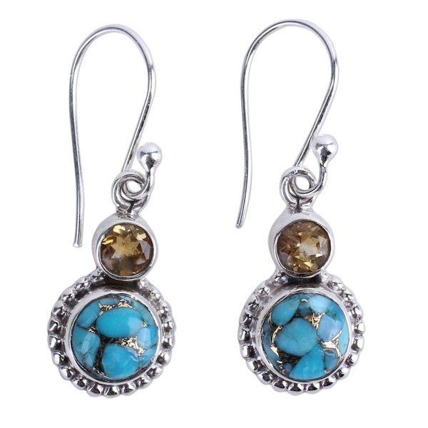 Alternate image for Citrine and Composite Turquoise Sterling Silver Earrings Earth and Sun