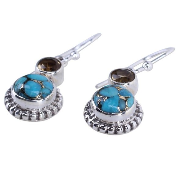 Alternate image for Citrine and Composite Turquoise Sterling Silver Earrings Earth and Sun