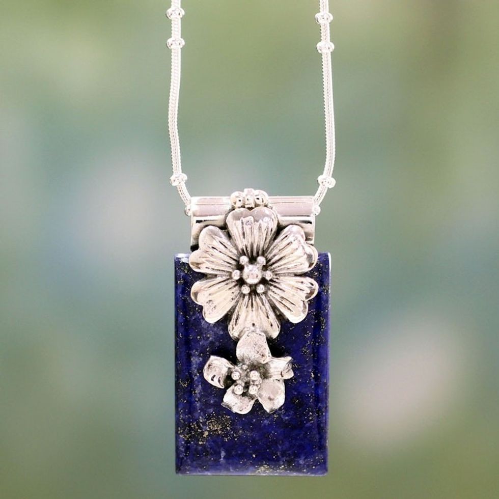 Sterling Silver and Lapis Lazuli Necklace Women's Jewelry 'Blue Lily'