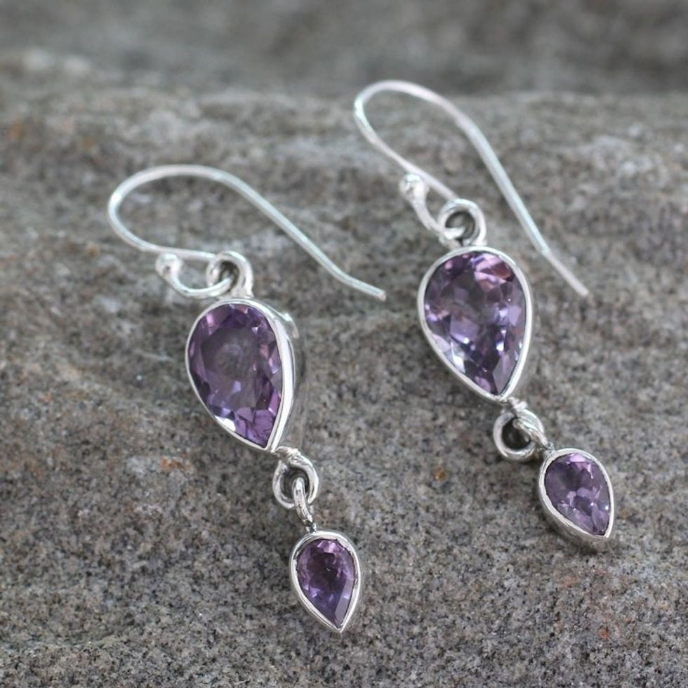 Handcrafted Amethyst Jewelry Sterling Silver Earrings 'Violet Distinction'