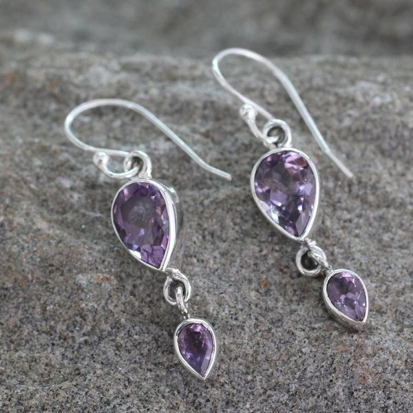 Alternate image for Handcrafted Amethyst Jewelry Sterling Silver Earrings Violet Distinction