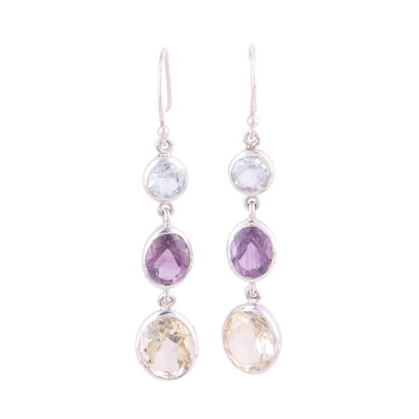 Alternate image for Multi-Gemstone and Silver Dangle Earrings from India Glittering Trio
