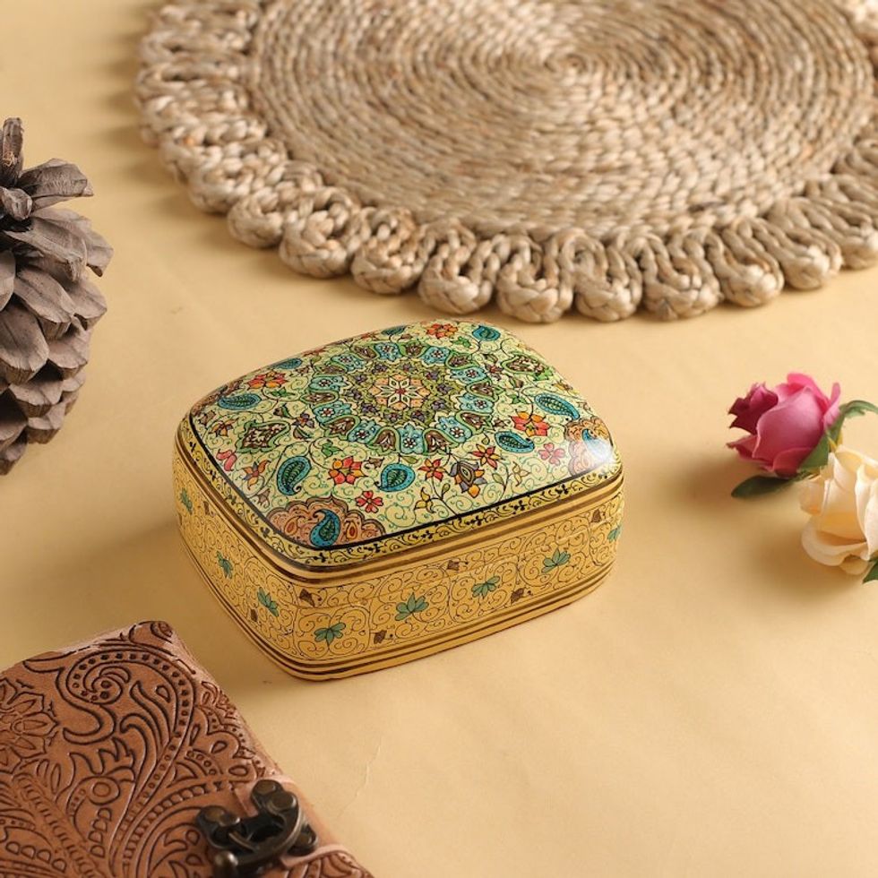 Hand Crafted Wood Box from Indian Artisan 'Persian Garland'