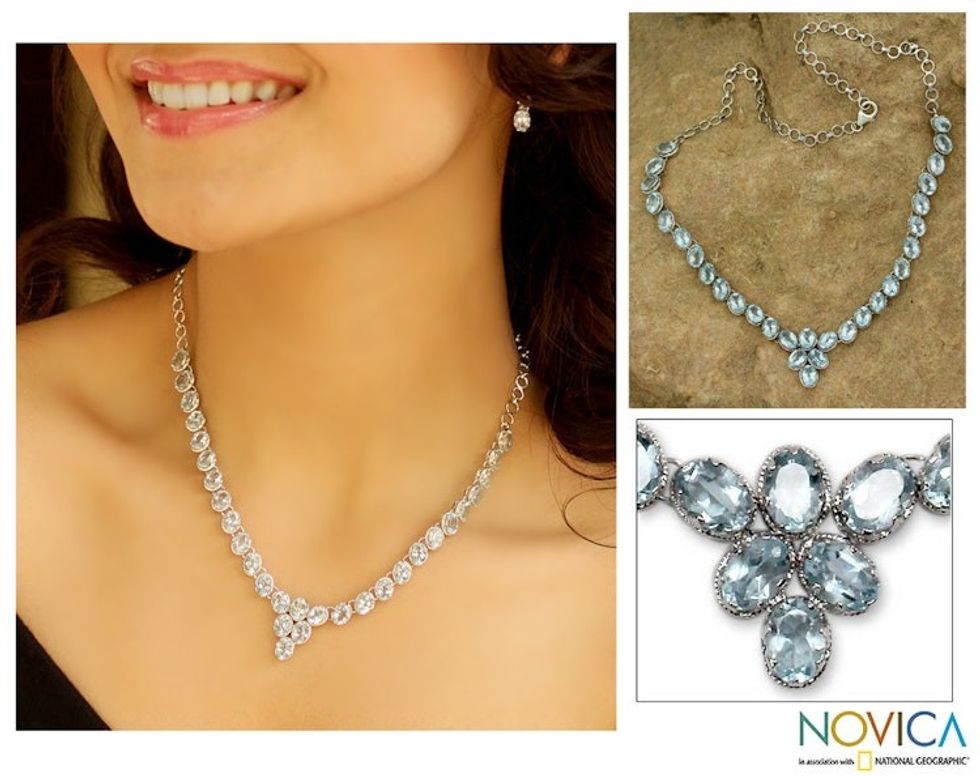 Blue topaz Y necklace 'India Delight'