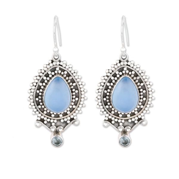 Alternate image for Chalcedony and Blue Topaz Dangle Earrings from India Tranquil Day