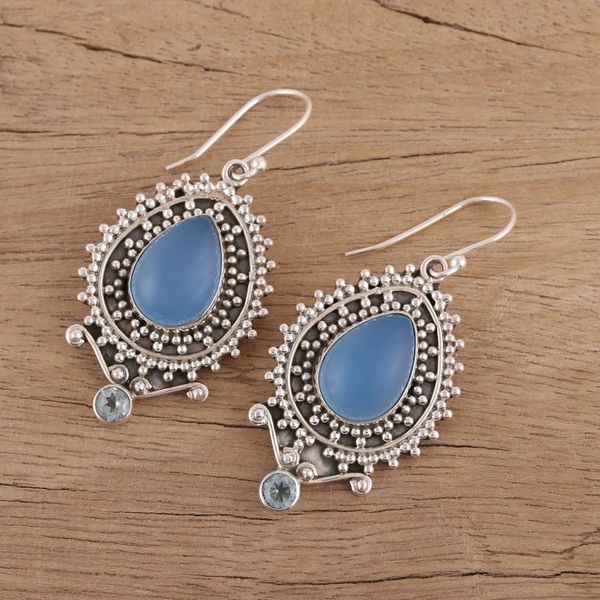 Alternate image for Chalcedony and Blue Topaz Dangle Earrings from India Tranquil Day