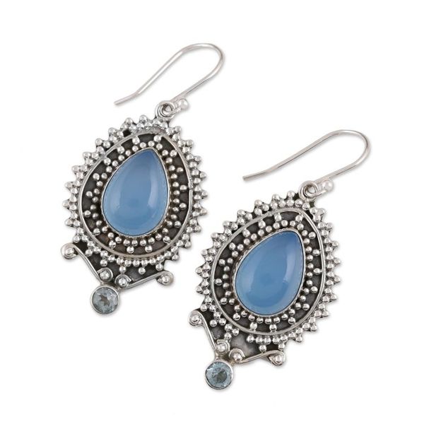 Alternate image for Chalcedony and Blue Topaz Dangle Earrings from India Tranquil Day