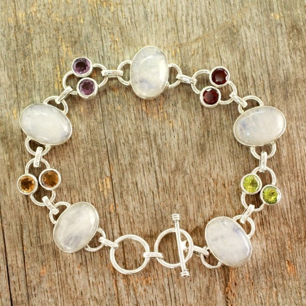 Rainbow Moonstone Link Bracelet 'Rainbow Allure'