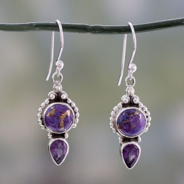 Alternate image for Artisan Crafted Amethyst and Silver 925 Earrings from India Vision in Purple