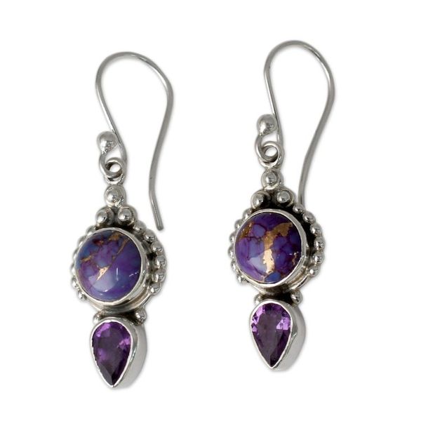 Alternate image for Artisan Crafted Amethyst and Silver 925 Earrings from India Vision in Purple