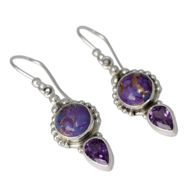 Alternate image for Artisan Crafted Amethyst and Silver 925 Earrings from India Vision in Purple