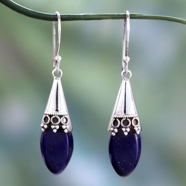 Alternate image for Artisan Crafted Lapis Lazuli and Sterling Silver Earrings Regal