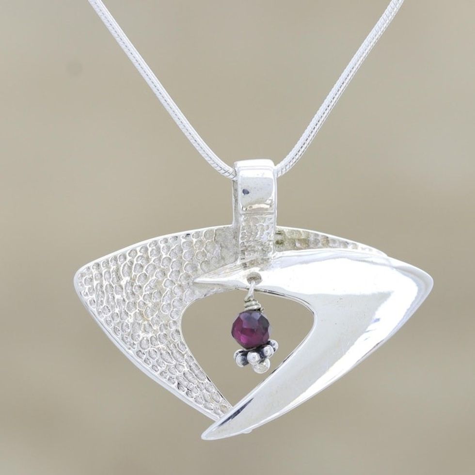 Garnet Necklace Sterling Silver India Modern Jewelry 'Hold Me Lightly'