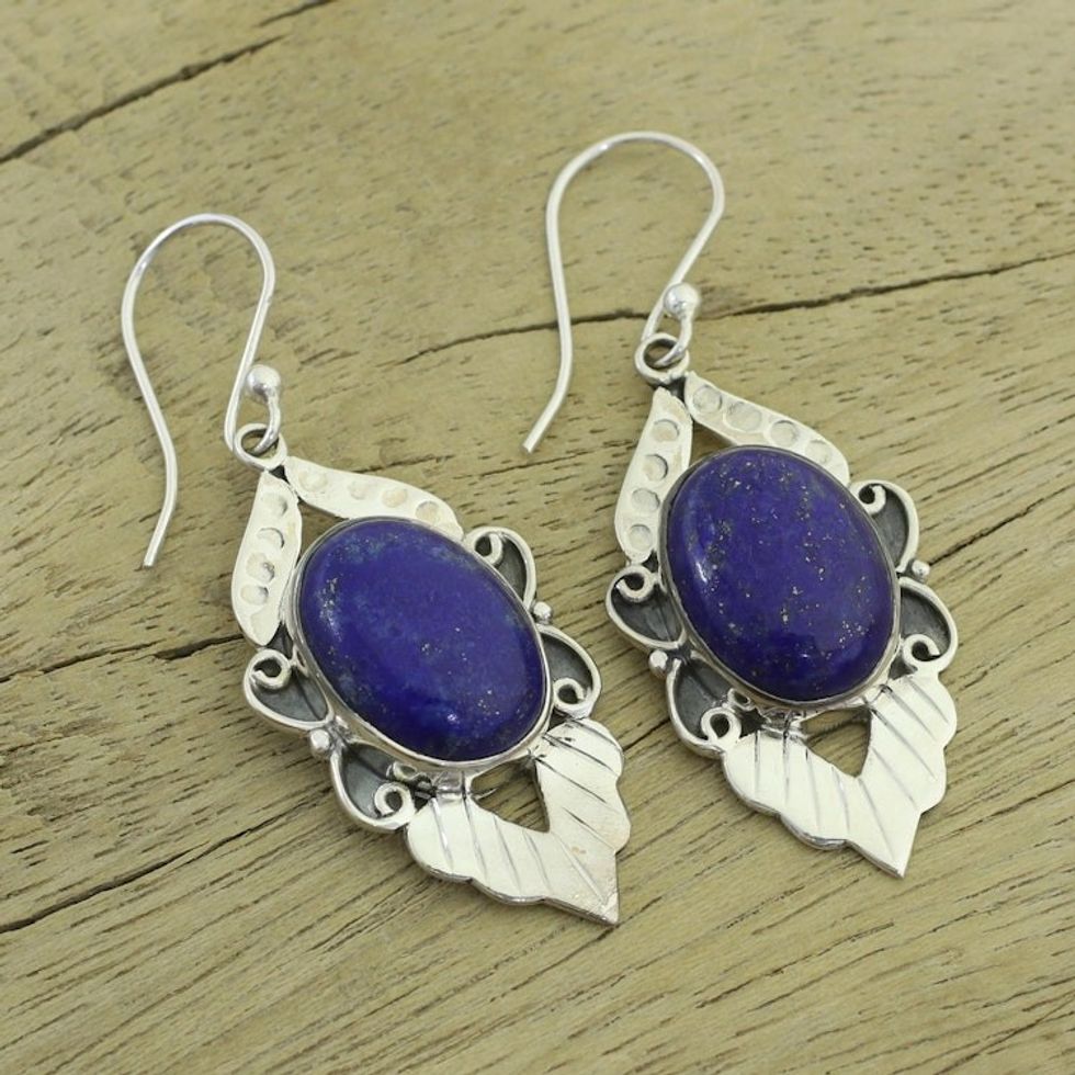 Fair Trade Sterling Silver and Lapis Lazuli Earrings 'Blue Lotus'