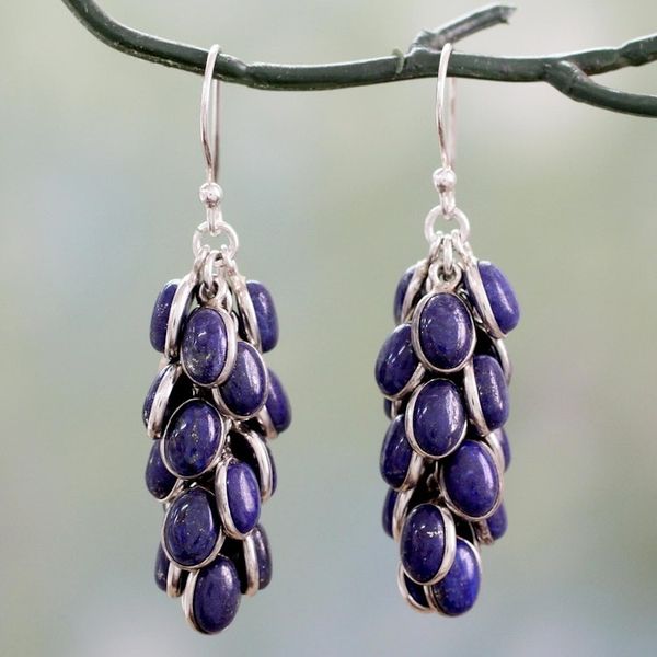 Alternate image for Lapis Lazuli Clusters in Handmade Sterling Silver Earrings Blue Intuition