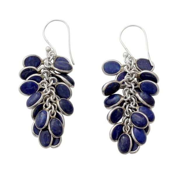 Alternate image for Lapis Lazuli Clusters in Handmade Sterling Silver Earrings Blue Intuition