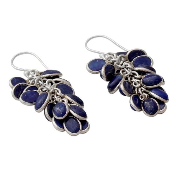 Alternate image for Lapis Lazuli Clusters in Handmade Sterling Silver Earrings Blue Intuition