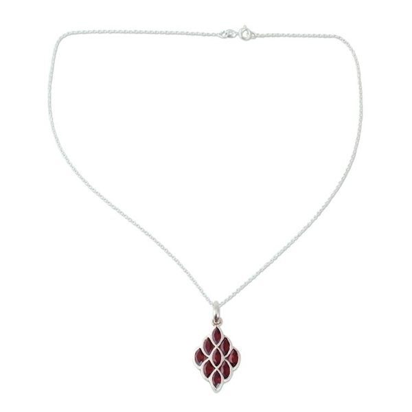 Alternate image for Hand Crafted Sterling Silver and Garnet Pendant Necklace Radiant Honeycomb