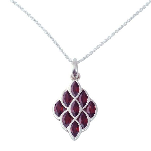 Alternate image for Hand Crafted Sterling Silver and Garnet Pendant Necklace Radiant Honeycomb