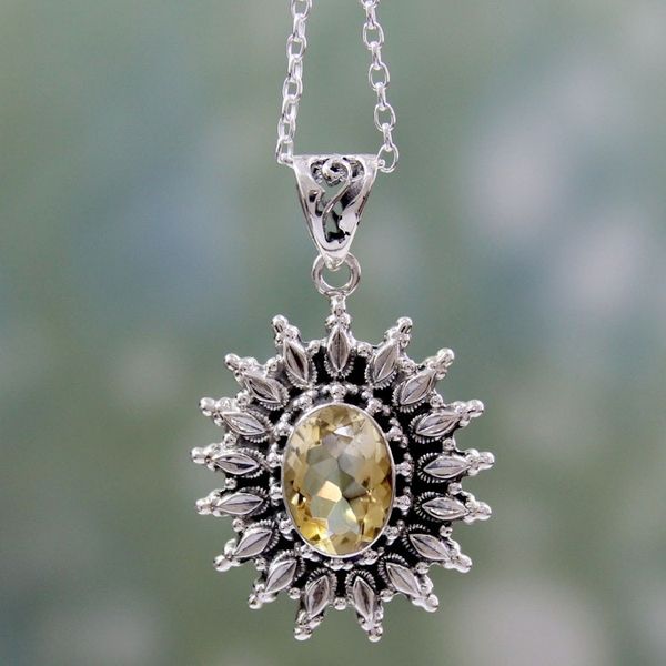 Alternate image for 3.5 Carat Citrine and Silver Artisan Crafted Necklace Eternal Radiance