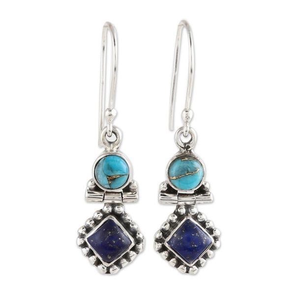 Alternate image for Lapis Lazuli and Composite Turquoise Dangle Earrings Enchanting Duo