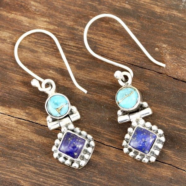 Alternate image for Lapis Lazuli and Composite Turquoise Dangle Earrings Enchanting Duo