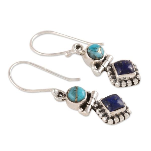 Alternate image for Lapis Lazuli and Composite Turquoise Dangle Earrings Enchanting Duo