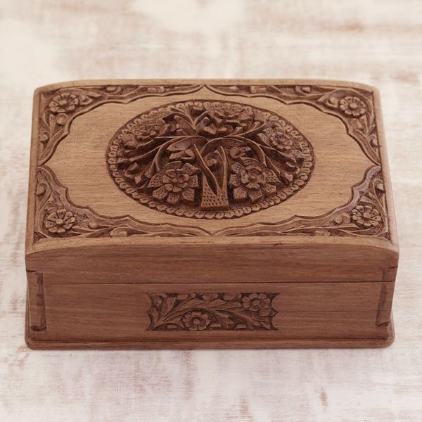 Alternate image for Floral Carved Wood Jewelry Box Hypnotic Tree